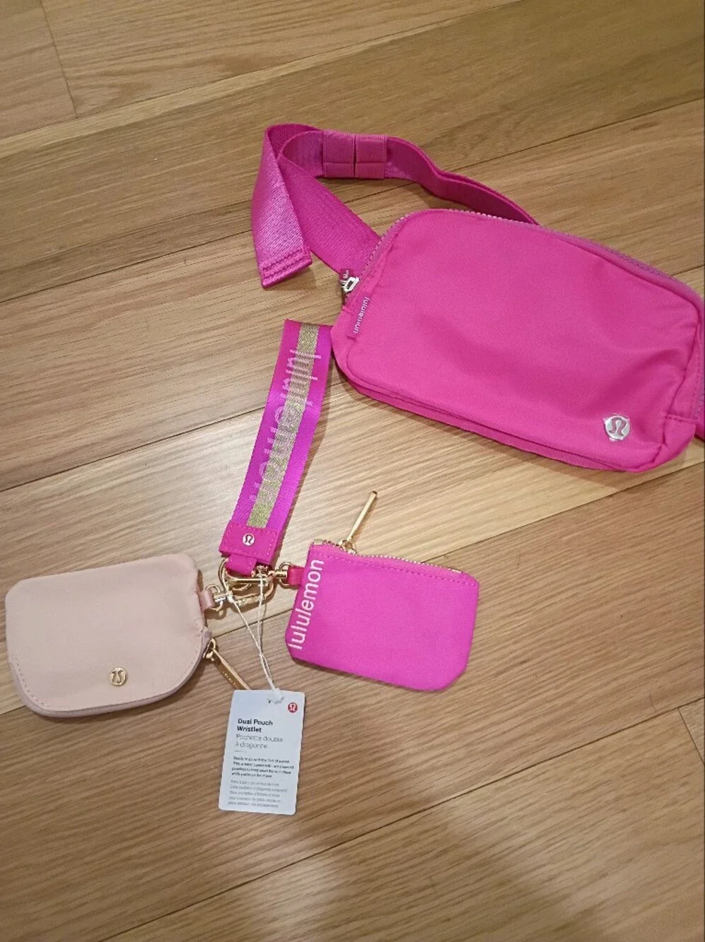 Llululemon athletica Hot Pink belt Bag And Dual Pouch Wristlet Set